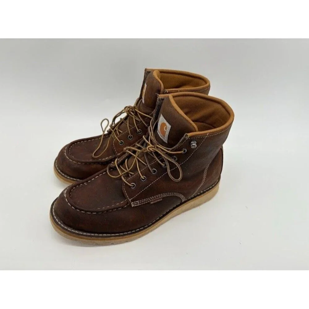 Men Sz 11.5 Carhartt CMW6295 Waterproof Steel Toe Wedge Work Boots Brown Leather